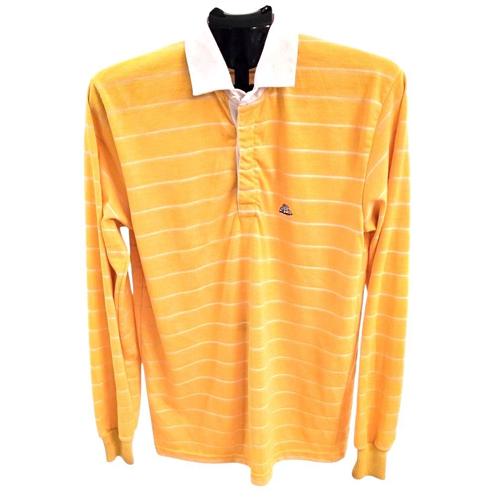 Vintage 90s Cutty Sark Polo Shirt Yellow Striped Nautical Preppy Rugby USA